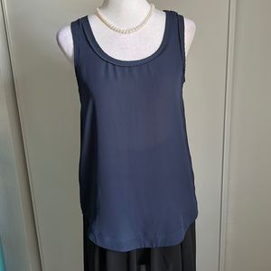 Philosophy Oversized Chiffon Deep Navy Blue Tank Blouse with Raw Hemline